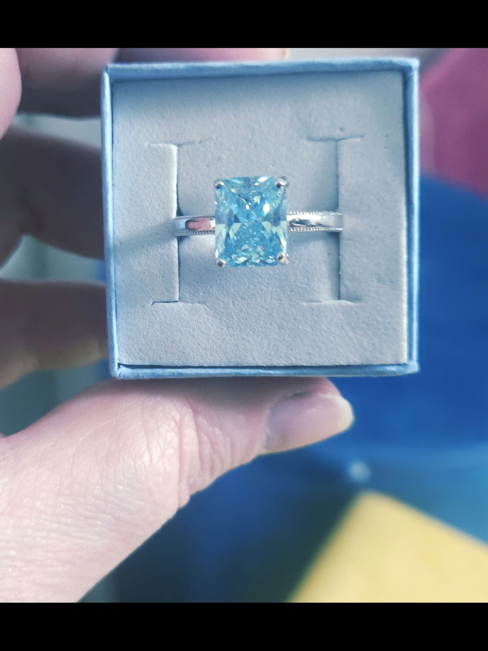 Aquamarine 4~ct Sterling Silver Sz. 7 Cushion-Cut Solitaire Ring - Women Jewelry